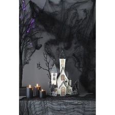 10x8.3x13.5" Cardboard Lighted Haunted House Halloween Decor, Battery Powered