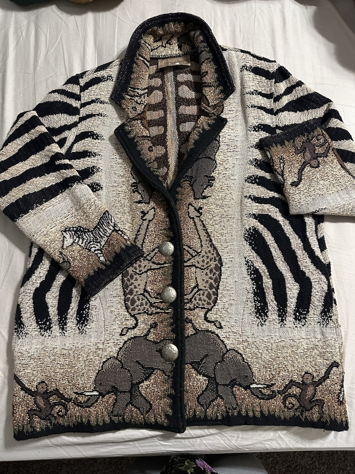 Giacca blazer donna vintage dipinta pony safari africano grande