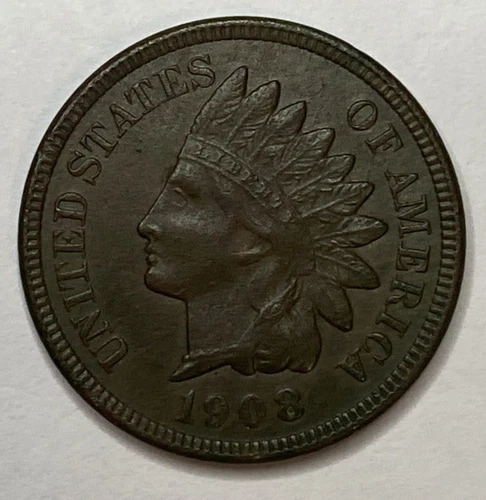 1908 - Indian Head Cent - AU/UNC Details Exact Coin Imaged #IND359
