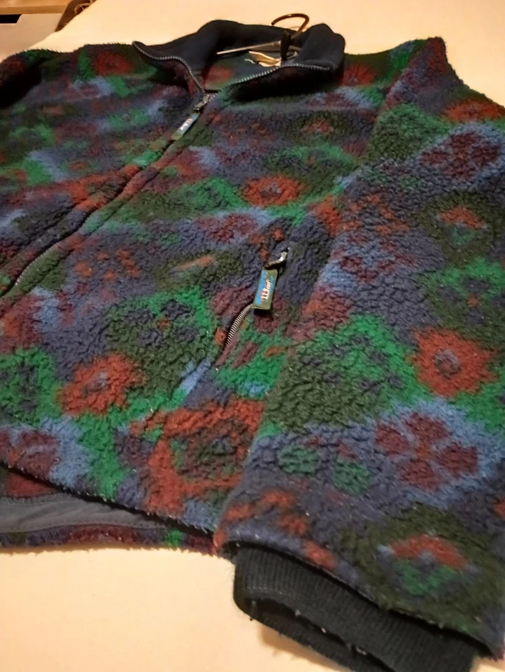 LL Bean Vintage Vellón Cremallera Completa Años 90 Geométrico Púrpura Azul Estampado Mujer XL EE. UU. Foto 3 de 4