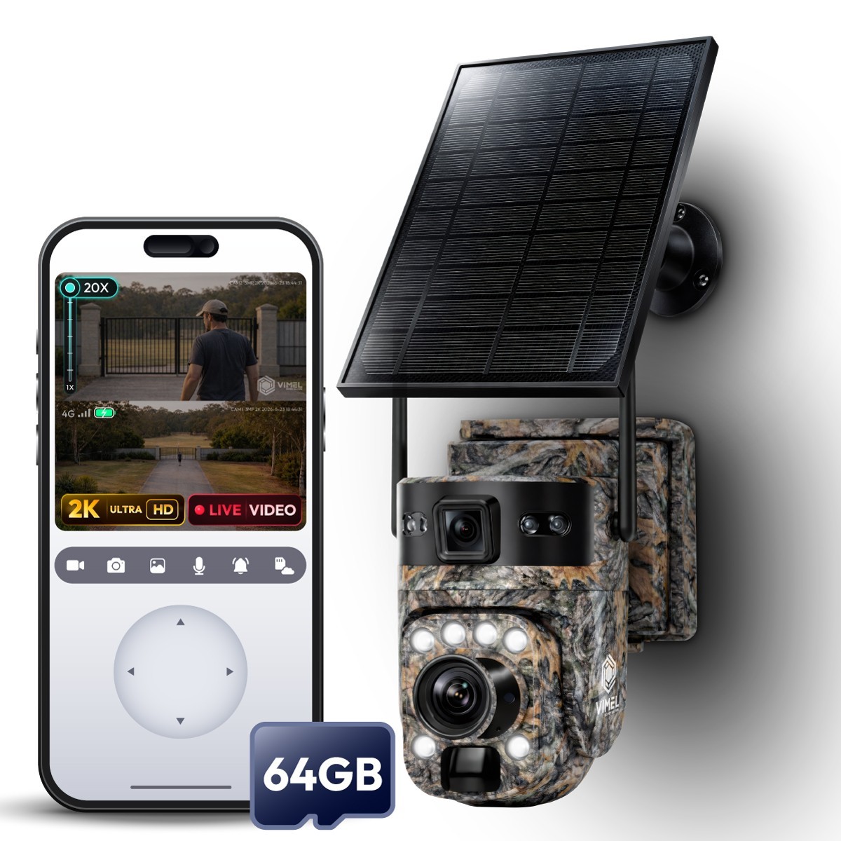 Trail Camera 4G Solar 20X Optical Zoom 2K LIVE Camouflage 2K PTZ