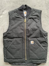 Carhartt Duck Quilt Lined Vest Mens M Workwear V01 BLK Full Zip Black New