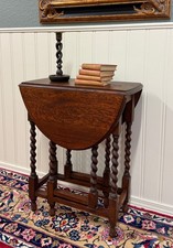 Antique English Oak Barley Twist Gateleg Drop-Leaf Dining Table
