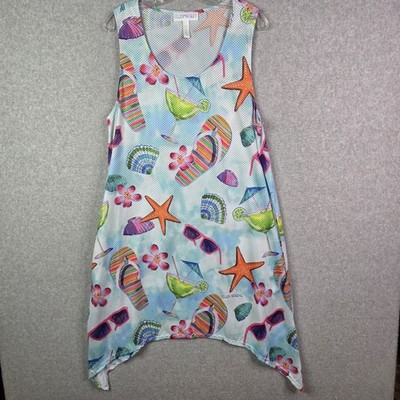 Ellen Negley Art & Sol Women's Sz L Sleeveless Beach Cover Dress Wearable Art