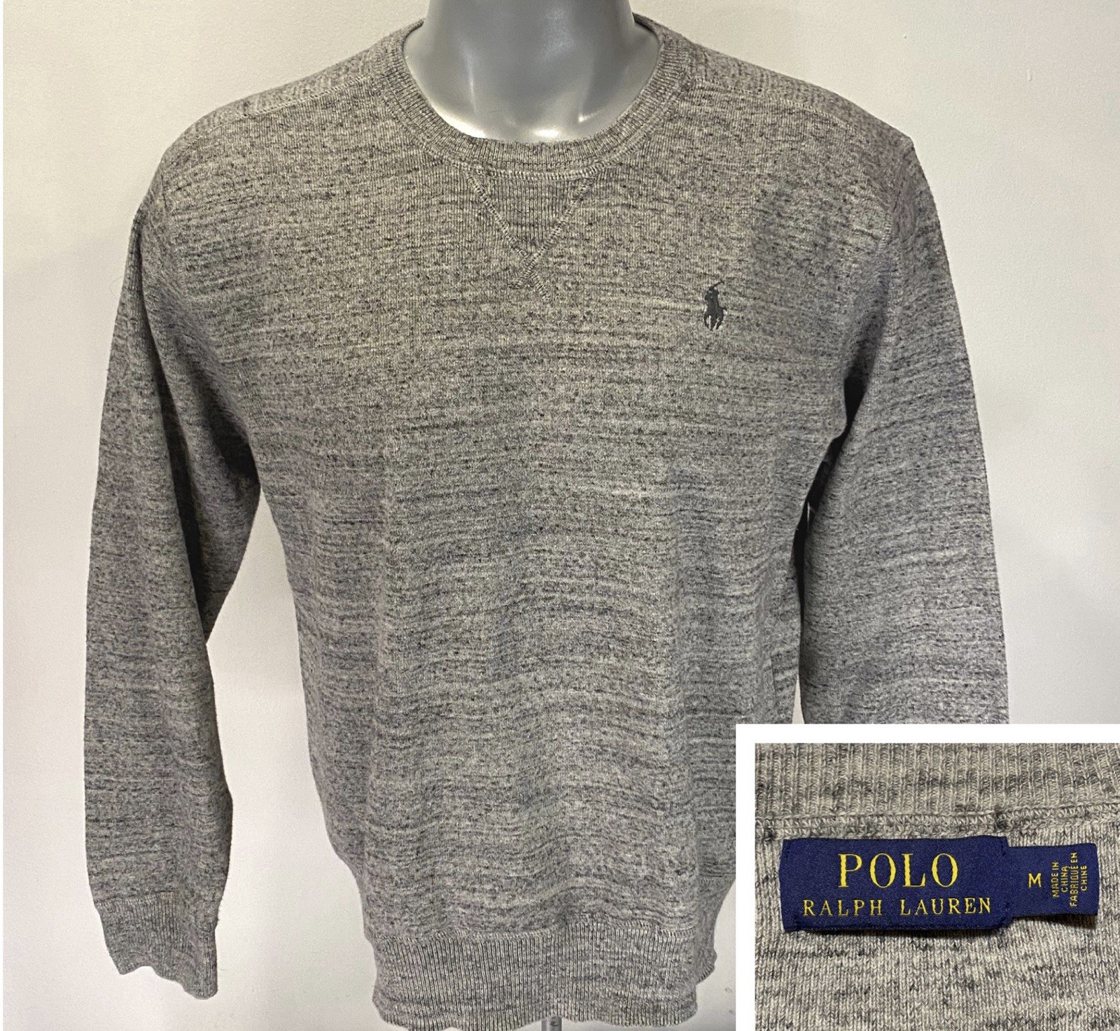 Polo Ralph Lauren Crewneck M Medium Mens Sweater Gray Heather w/ Logo Cotton