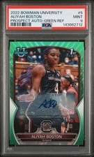 Aliyah Boston 2023 Bowman University Chrome RC 1st Auto Green /99 PSA 9 Mint