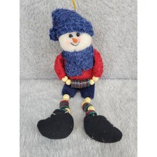 Hanging Snowman Ornament Christmas Holiday Decoration Fabric Blue Red