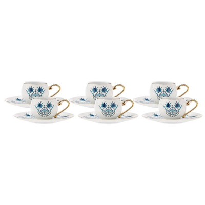  12-Piece Porcelain Coffee cups Blue Iznik Espresso Cups Set Ottoman Turkish Cof