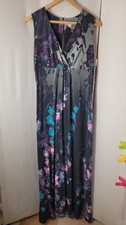 Monsoon Maxi Dress, Ladies Size 16 Long, Black/Grey Floral, Stretch, Gc