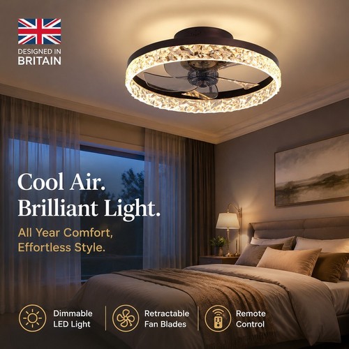 Fan Light LED Ceiling Adjustable Wind Speed Remote Control Bedroom Livingroom-