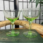 Vintage Green Uranium Glass Cups Depression Era Cup Set