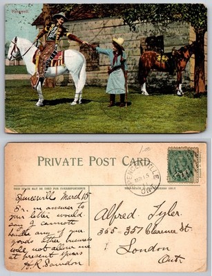 Cowboy Horse Farmhouse Child Interaction Postcard