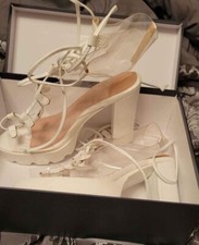 Womens Clear Lace Up Chunky Heel