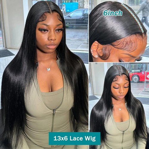 Bone Straight Human Hair HD Lace Frontal Wig Preplucked with Baby Hair Glueless - Picture 14 of 17