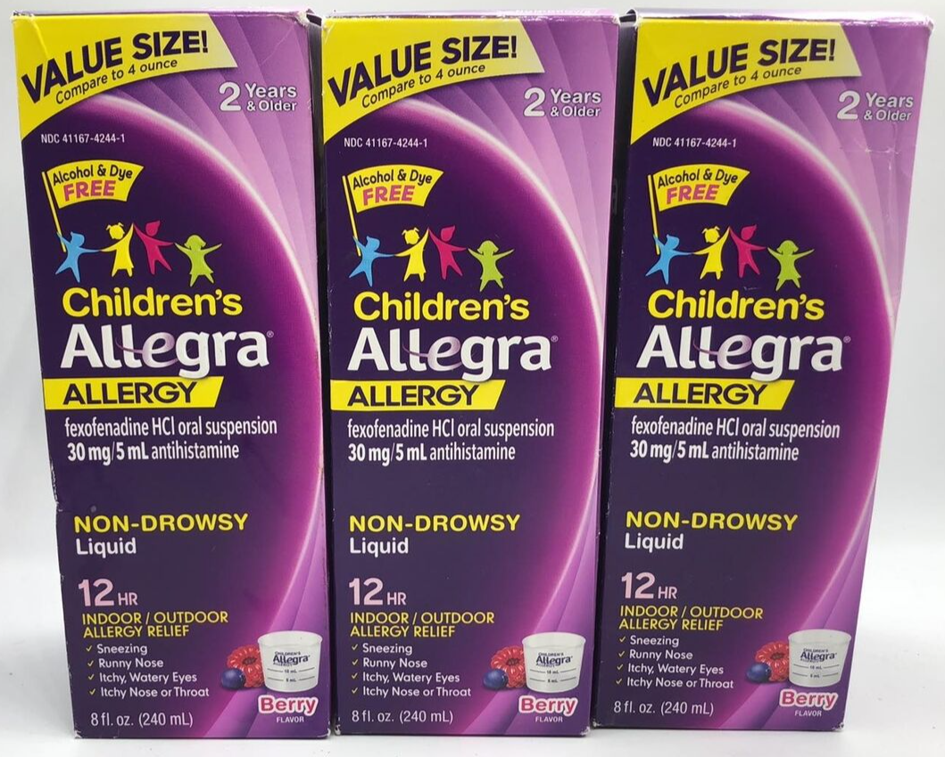 3PK Children's Allegra Allergy Fexofenadine HCI 30 MG 8 FL OZ Each