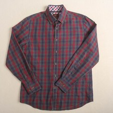 James Tattersall London Plaid Shirt Size M Yellow Blue Long Sleeve Button Up