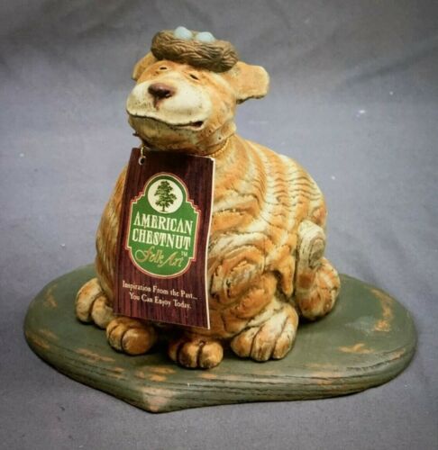 Vintage American Chestnut Folk Art Cat Figurine "GUARDIAN ANGEL" #AM4001 2001 - Afbeelding 1 van 5