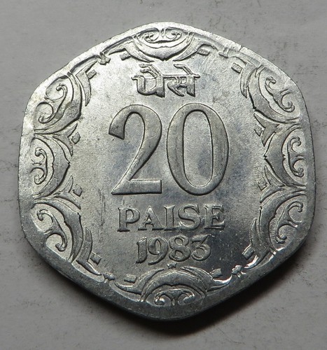 India-Republic 20 Paise 1983(H) Aluminum KM#44 UNC (Double Struck)
