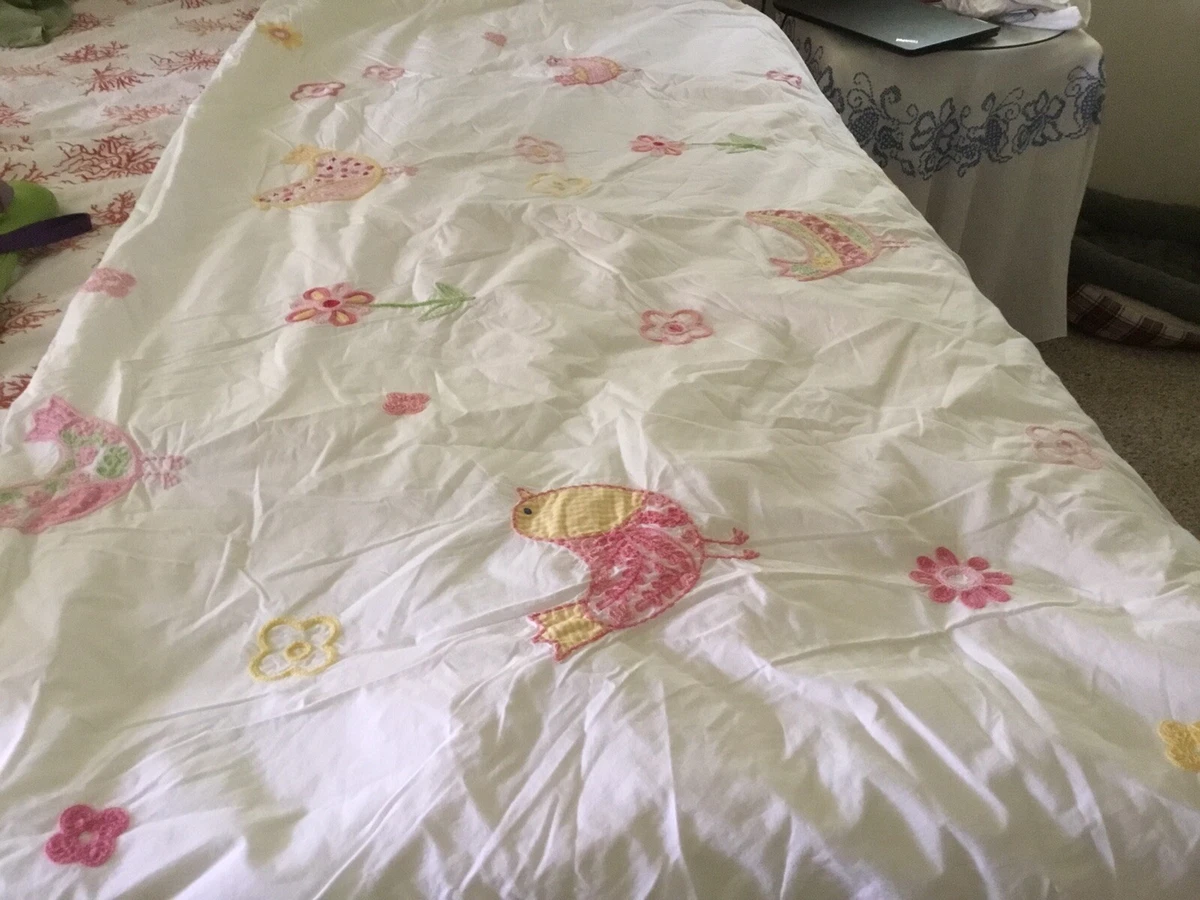 POTTERY BARN KIDS YELLOW pink white BIRD BIRDIE TWIN DUVET COVER