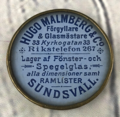 Vintage Advertising Pocket Mirror Hugo Malmberg & Co Glass Frames Swedish Sweden