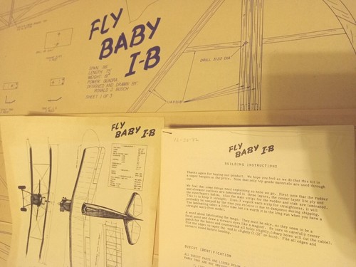 Vintage R/C Airplane Blueprint Plans "FLY BABY I-B" Complete 88" Wingspan Balsa - Picture 2 of 12
