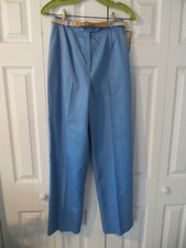 NWT 80's Vintage Koret Light Blue Poly Cotton Belted High Waist Mom Pants 10