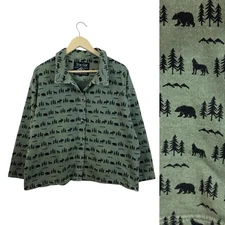 True Grit Large Button Crop Sweatshirt Jacket Shacket Bears Moose Womens READ