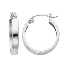 Genuine 14k White Gold 3mm Wide Square Click-Top Hoop Earrings - 15mm Diameter