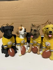 Pittsburgh Steelers NFL Set Of 4 Team Dog Ceramic Ornaments Evergreen  C