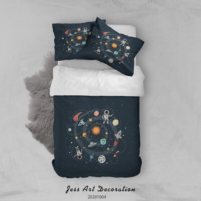 3D Astronaut Space Illustration Quilt Cover Set Bedding Sets Pillowcases Queen