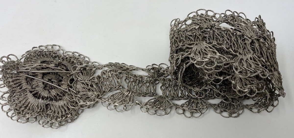 vintage intricate Ornate silver crochet wire work flower 