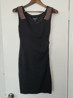 Express Fashion Black Gold Beaded Sheath Women Dress Ruched Sleeveless Size  2 | eBay