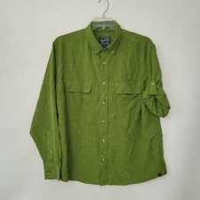 Woolrich Shirt Mens XL Pesto Green Roll Tab Sleeve Performance Button-Down