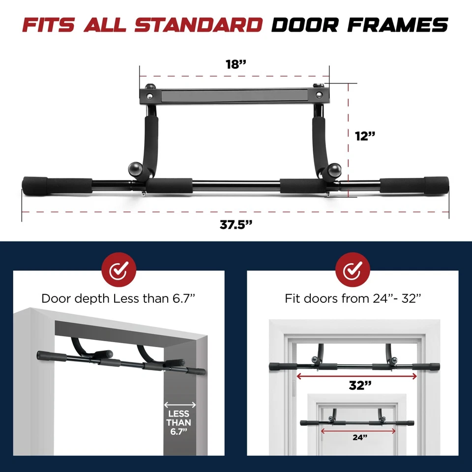 Barra Pull Up Puerta Resistente Chin Up Bar Entrenador para Gimnasio en Casa - Hasta 32" Puerta - Imagen 2 de 4