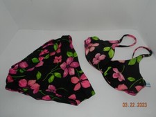 VTG Catalina S floral black pink underwire high waisted bikini padded