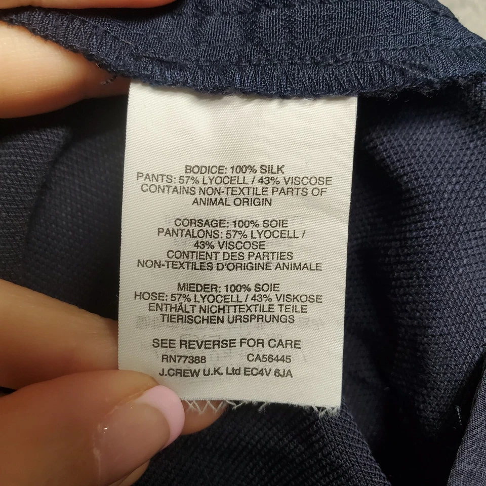 Mono para mujer J Crew 8 azul marino mezcla de seda volantes botón delantero F5571 Foto 4 de 4