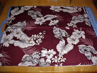 Crafts Fabric Notions in Paradise Hawaiian Cotton Map Hibiscus Flowers   New