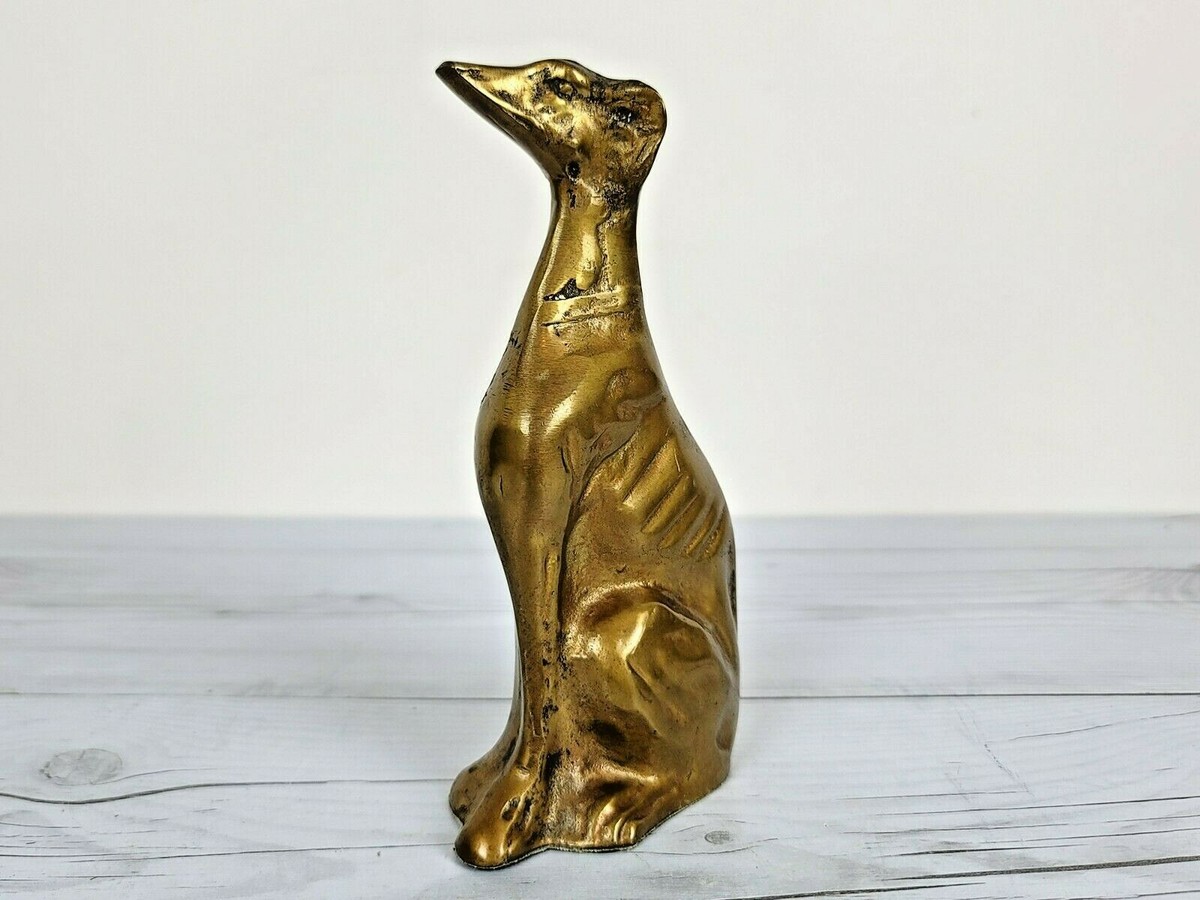 Vintage Brass Greyhound Whippet Dog Sculpture Figurine Statues