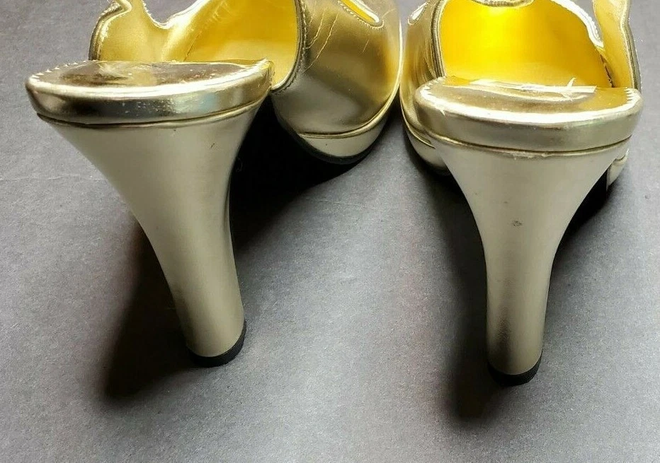 Anne Michelle Slingback Heels Womens Gold Career Shoes Size US 8M EU 38.5 - Image 4 of 4