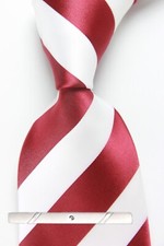 New Classic Striped White Red JACQUARD WOVEN 100 Silk Men's Necktie Tie