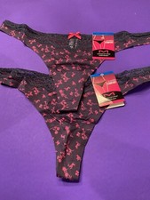 NEW 2 PAIRS MAIDENFORM BLUE FLORAL THONG PANTIES W LACE TRIM/ XL / Size 8/ 24