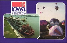 Iowa Come Explore the Heartland Delta Queen and Hot Air Balloon Postcard