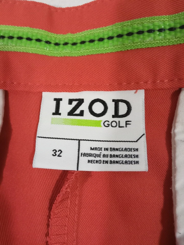Pantalones Cortos de Golf IZOD Hombres Talla 32 Naranja Ligeros Frente Plano 10" Bolsillos entrepierna  Foto 2 de 4