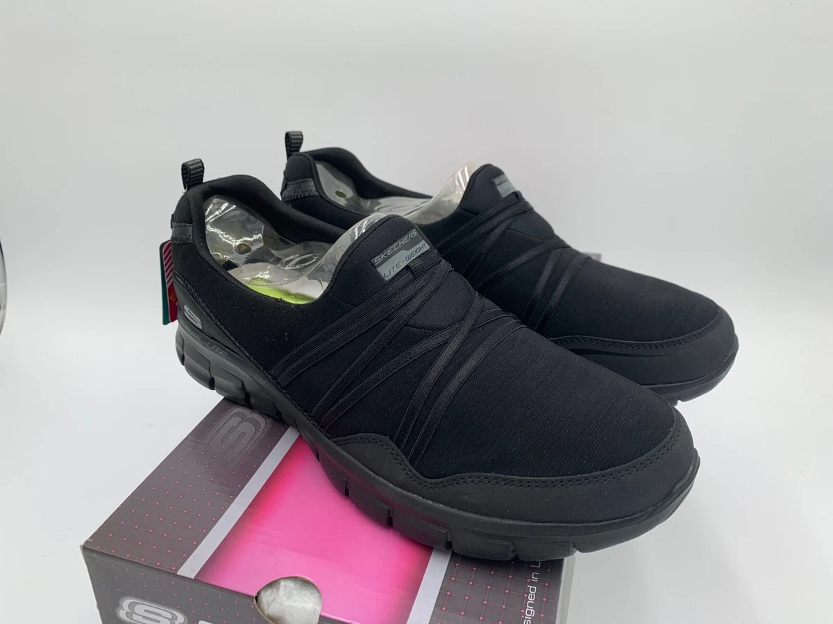 SKECHERS SPORT SYNERGY SCENE STEALER BLACK SLIP ON SNEAKER 9 MEMORY FOAM | eBay