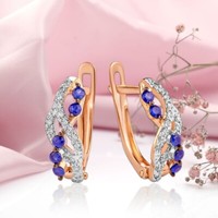 Rose Gold Rot/Weissgold 585 Ohrringe Mit Echten Diamanten & Saphiren Neu