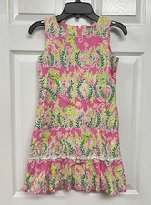 VTG Lilly Pulitzer Pink Print Sleeveless Jungle Shift Dress Girl 8 Lined