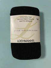 NEW! Loehmann's Luxe Collection Black Control Top MicroFiber Tights Matte Opaque