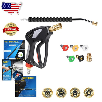#ad Pro Pressure Washer Gun 5000 PSI 18quot; Curved Wand 360 Swivel Brass Fittings $122.39