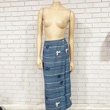 Chaus Petite Vintage Blue Floral Striped Wrap Maxi Skirt Womens Size 14 Longline
