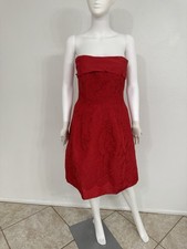 Bill Blass 1980s Red Corded Lace Strapless Dress Crinoline Made In US Fits 0